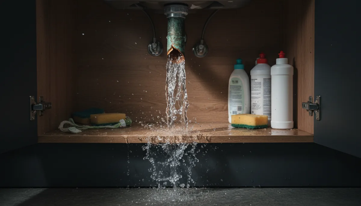 Leaking pipe under a sink